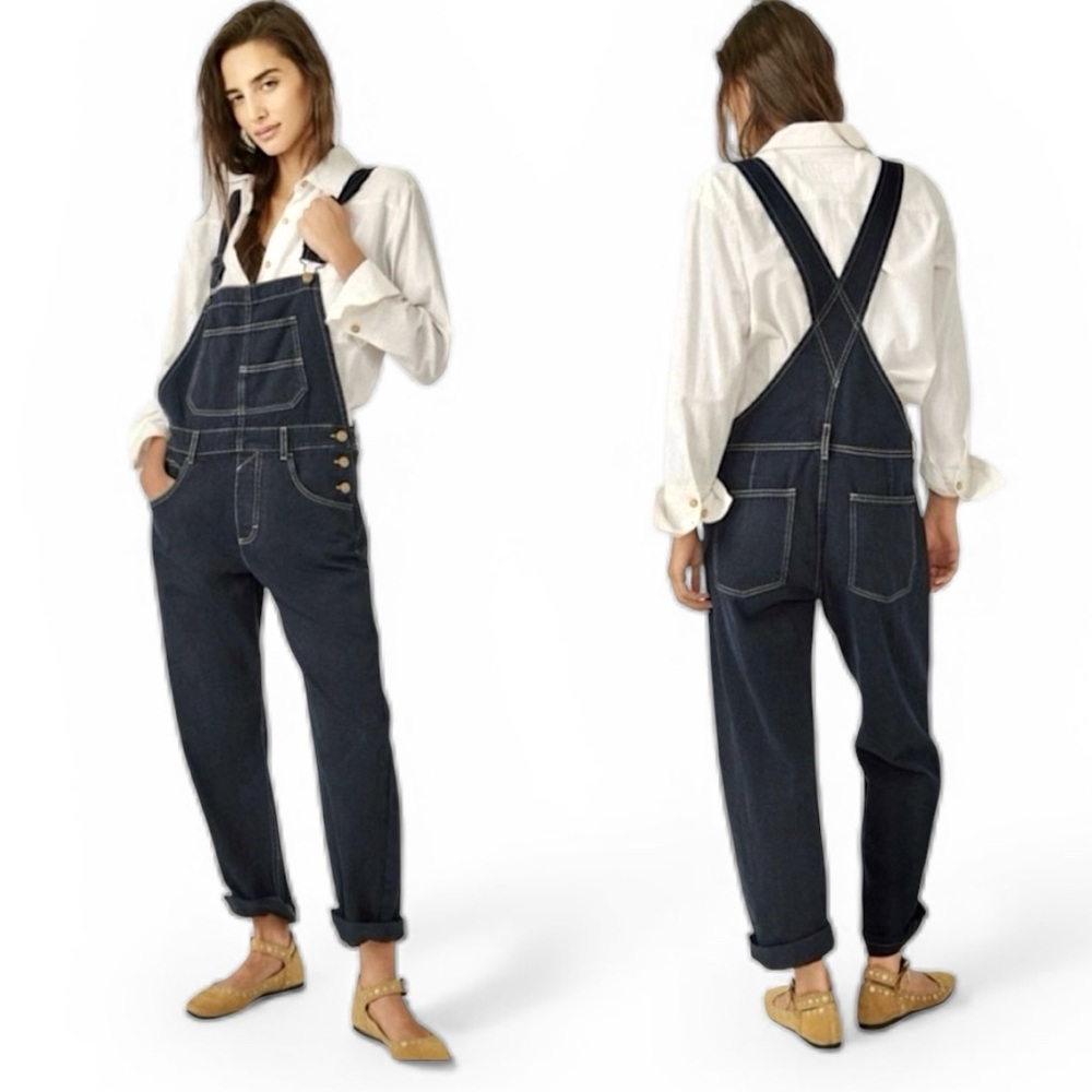 SALE! Free People x We The Free Ziggy Denim Overalls in Dark Wash - Picture 12 of 13